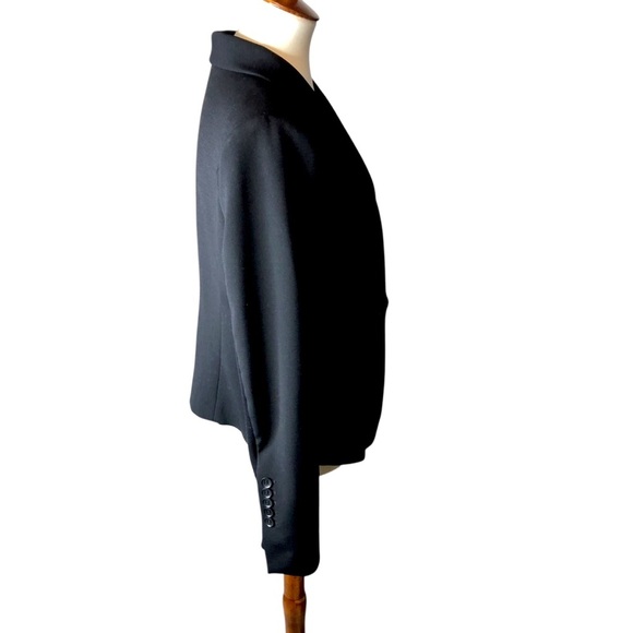 BCBG Max Azria Cropped Blazer Sz L One Button Black Officecore Minimalist Office - Picture 6 of 9